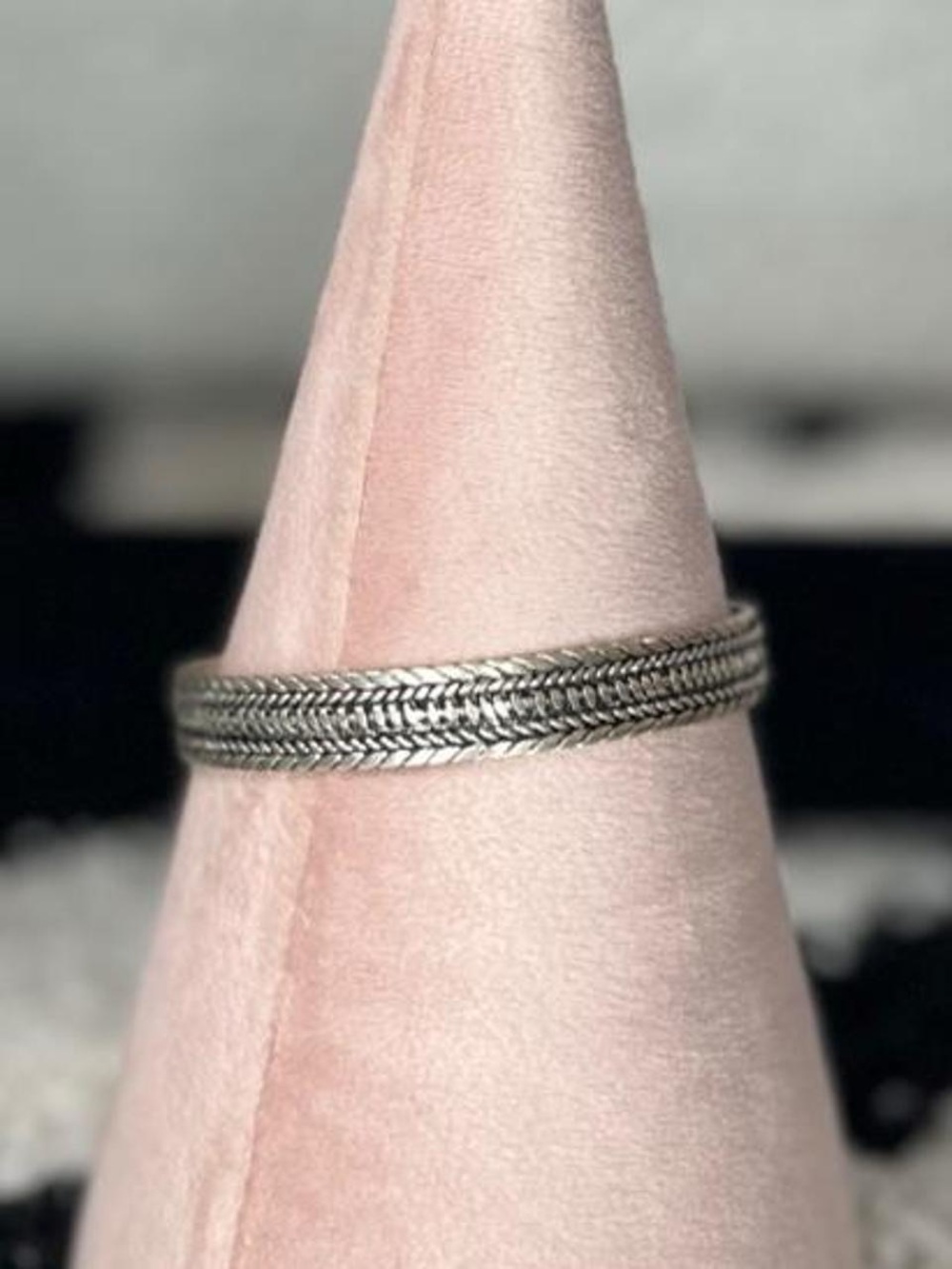925 Sterling Silver bangle cuff bracelet with Textured, Woven-Like Pattern
